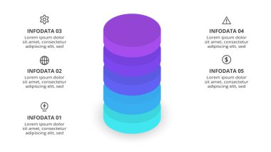 Bir iş projesinin altı aşaması ya da aşaması kavramı. Gerçekçi bilgi tasarım şablonu.