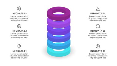 Bir iş projesinin altı aşaması ya da aşaması kavramı. Gerçekçi bilgi tasarım şablonu.