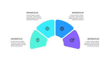 Grafik elemanlarını çember yapın, adımlarla diyagram yapın. Bilgi ve sunum için şablon.