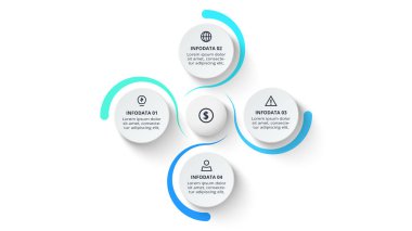 Seçenekleri, parçaları ve süreçleri olan yaratıcı bilgi konsepti. İş veri görselleştirmesi.