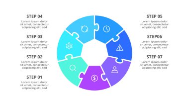 Seçenekleri, parçaları ve süreçleri olan yaratıcı bilgi konsepti. İş veri görselleştirmesi.