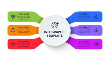 İşlem çizelgesi. Grafik ögeleri, 6 adımlı diyagram, seçenekler, parçalar veya süreçler