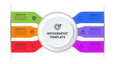 İşlem çizelgesi. Grafik ögeleri, 6 adımlı diyagram, seçenekler, parçalar veya süreçler