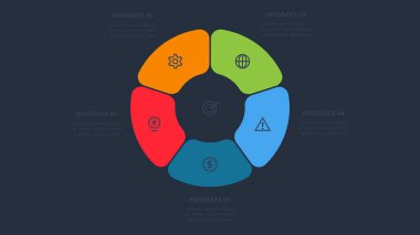 Bilgi adımları, seçenekler, parçalar veya süreçler için yaratıcı bir kavram. İş veri görselleştirmesi.