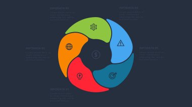 Bilgi adımları, seçenekler, parçalar veya süreçler için yaratıcı bir kavram. İş veri görselleştirmesi.