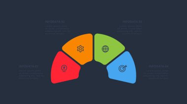 Bilgi adımları, seçenekler, parçalar veya süreçler için yaratıcı bir kavram. İş veri görselleştirmesi.