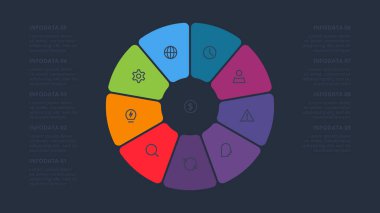 Bilgi adımları, seçenekler, parçalar veya süreçler için yaratıcı bir kavram. İş veri görselleştirmesi.