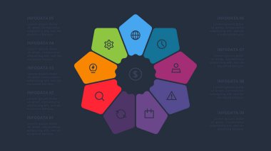 Bilgi adımları, seçenekler, parçalar veya süreçler için yaratıcı bir kavram. İş veri görselleştirmesi.