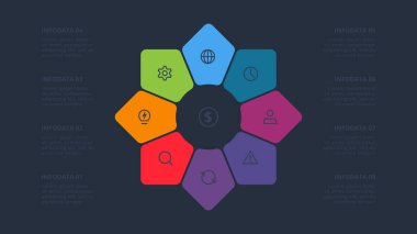 Bilgi adımları, seçenekler, parçalar veya süreçler için yaratıcı bir kavram. İş veri görselleştirmesi.