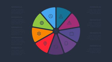 Bilgi adımları, seçenekler, parçalar veya süreçler için yaratıcı bir kavram. İş veri görselleştirmesi.