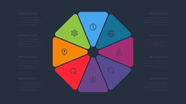 Bilgi adımları, seçenekler, parçalar veya süreçler için yaratıcı bir kavram. İş veri görselleştirmesi.