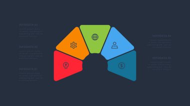 Bilgi adımları, seçenekler, parçalar veya süreçler için yaratıcı bir kavram. İş veri görselleştirmesi.