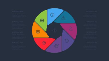 Bilgi adımları, seçenekler, parçalar veya süreçler için yaratıcı bir kavram. İş veri görselleştirmesi.