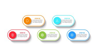 Bilgi adımları, seçenekler, parçalar veya süreçler için iş akışı konsepti. İş veri görselleştirmesi.