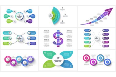 Basamaklı bilgi için yaratıcı konsepti, siyah arkaplanda ağ için şablonu ayarla.