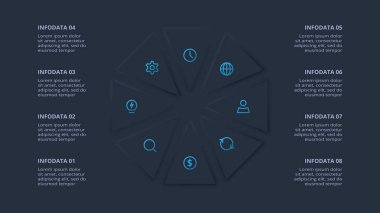 Neumorfik akış şeması koyu iinfografik. İş veri görselleştirmesi.