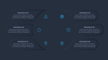 Neumorfik akış şeması koyu iinfografik. İş veri görselleştirmesi.