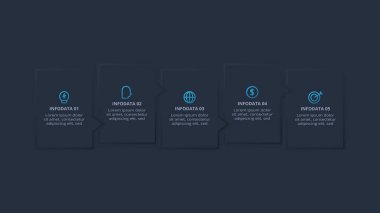 Neumorfik akış şeması koyu iinfografik. İş veri görselleştirmesi.