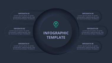 Neumorfik akış şeması koyu iinfografik. İş veri görselleştirmesi.
