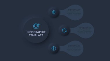 Neumorfik akış şeması koyu iinfografik. Yaratıcı kavram