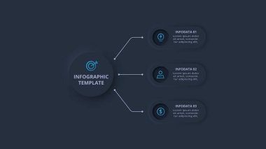 Neumorfik akış şeması koyu iinfografik. Yaratıcı kavram
