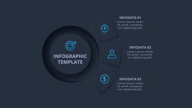 Neumorfik akış şeması koyu iinfografik. Yaratıcı kavram