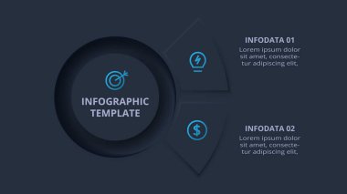 Neumorfik akış şeması koyu iinfografik. Yaratıcı kavram