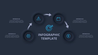 Neumorfik akış şeması koyu iinfografik. Yaratıcı kavram