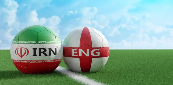 England Iran Soccer Match Pelotas Fútbol Irán Inglaterra Colores Nacionales —  Fotos de Stock
