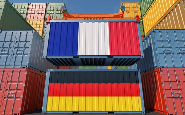 stock image Cargo containers with German and France national flags. 3D Rendering 