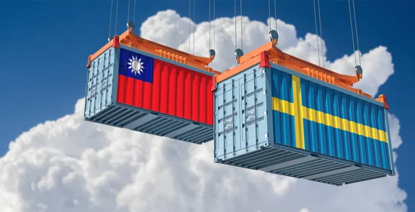 Recipientes Envio Com Bandeira Suécia Taiwan Renderização — Fotografia de Stock