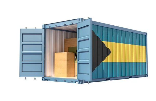 Cargo Container Bahamas National Flag Rendering — Stock Photo, Image