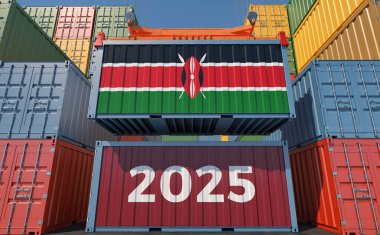 Takas 2025. Kenya bayrağı taşıyan konteynır. 3B Hazırlama 