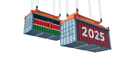Takas 2025. Kenya bayrağı taşıyan konteynır. 3B Hazırlama 