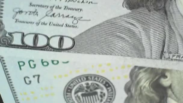 アメリカの100ドルを閉鎖 アメリカドル 100 請求書回転 — ストック動画