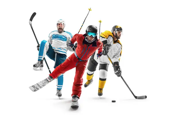 Sport Actie Skiën Hockey Wintersport Sport Concept Emotie Geïsoleerde Mensen — Stockfoto