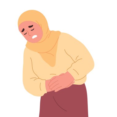 vector illustration of young woman holding pain while holding stomach