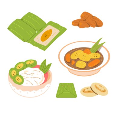 Endonezya pazarındaki geleneksel yerel yiyeceklerin bir gösterimi