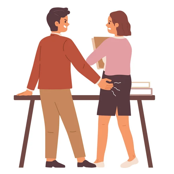 Άνδρας Αγγίζοντας Μια Γυναίκα Στο Γραφείο Διανυσματική Εικονογράφηση Σχεδιασμό Γραφείο — Διανυσματικό Αρχείο