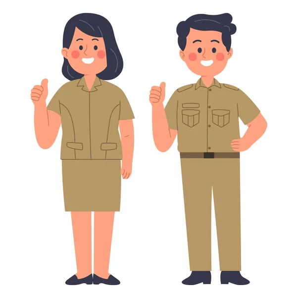 인도네시아 공무원 여자와 남자가 엄지손가락을 포즈를 취하는 — 스톡 벡터