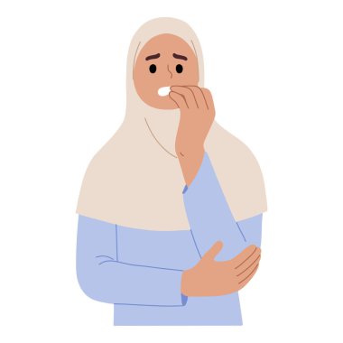  Endişe, tesettürlü kadın tırnaklarını yiyor.