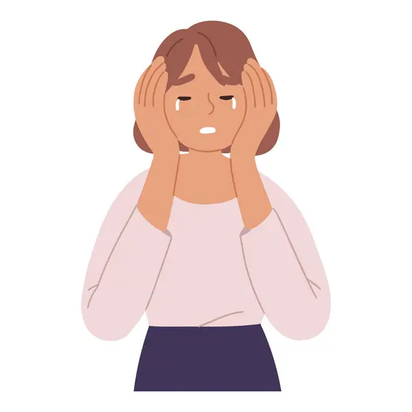 Young Woman Crying Vector Illustration — Stock Vector