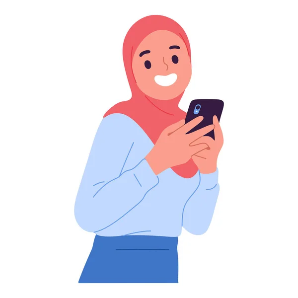 Kvinna Hijab Med Smartphone — Stock vektor