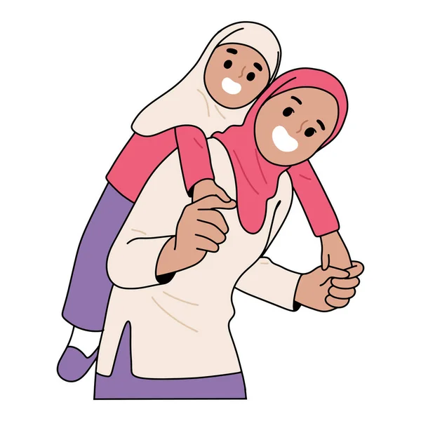 Hijab的妈妈带着女儿搭便车 — 图库矢量图片