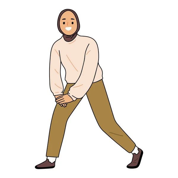 Jeune Femme Hijab Faisant Gymnastique Aérobic — Image vectorielle