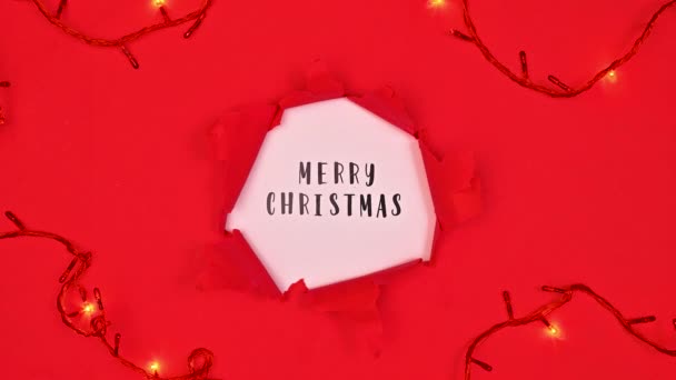 Tarjeta Felicitación Feliz Navidad Con Luces Rojas Parpadeantes Acostado Detener — Vídeos de Stock