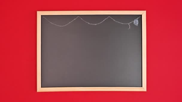 Σχέδιο Χριστουγεννιάτικα Στολίδια Μαύρο Πίνακα Πολύχρωμα Κιμωλίες Σταμάτα Την Κίνηση — Αρχείο Βίντεο
