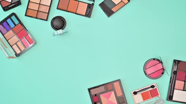 Creative Make Copy Space Background Eye Shadows Appear Pastel Blue — Stockvideo