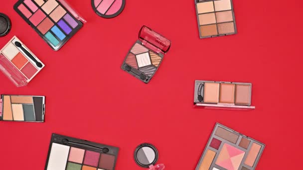 Creative Red Background Copy Space Eye Shadows Make Stop Motion — Video Stock