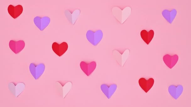 Valentine Day Background Moving Hearts Pattern Pastel Pink Theme Stop — Stockvideo